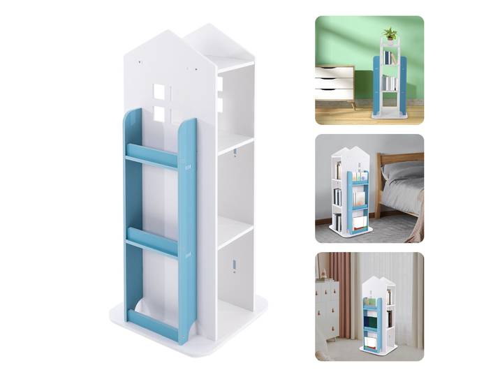 360 ° Étagère à livres rotative, étagère à livres pour enfants, étagère d'angle rotative pour enfants, idéale pour les salons, les chambres d'enfants et les bureaux.