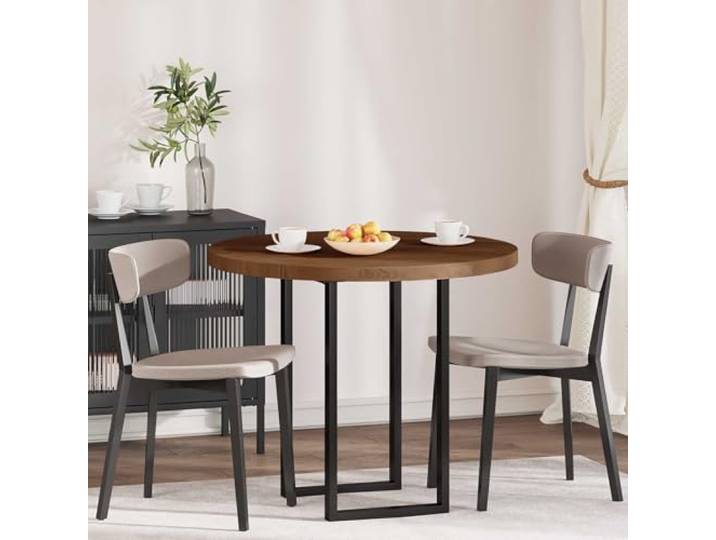 POUFGDR Tischplatte aus massiver Eiche, rund, dunkelbraun, 90 cm Wendbares Design, ideal für Küche, Wohnzimmer, einfache Pflege, moderner Look