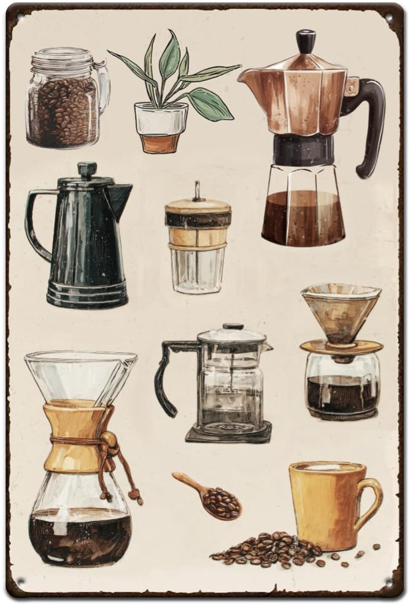 Retro metalen wanddecoratie met koffiethema voor volwassenen