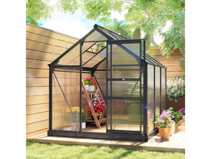 Outsunny Serre Polycarbonate 3,65m² UV Résistant Gris