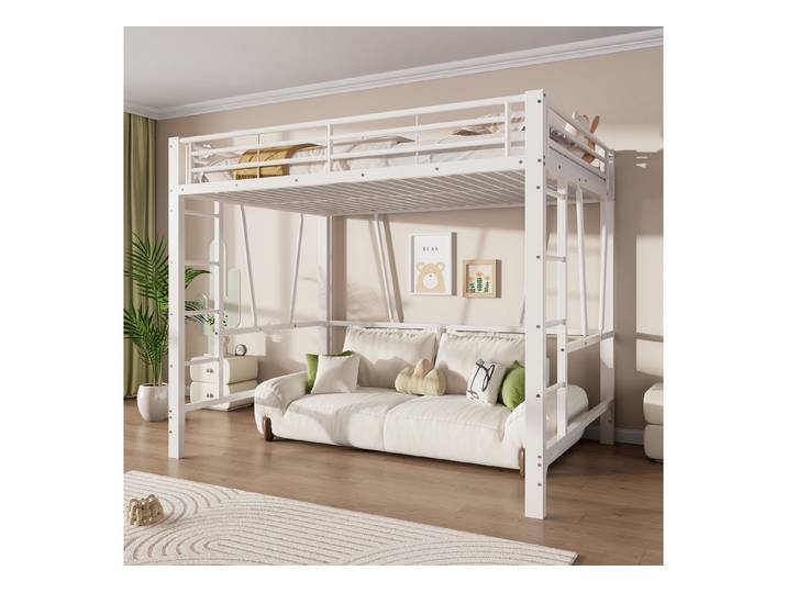 Flieks Hochbett Metallbett 140x200cm mit Doppelleiter, offener Raumgestaltung