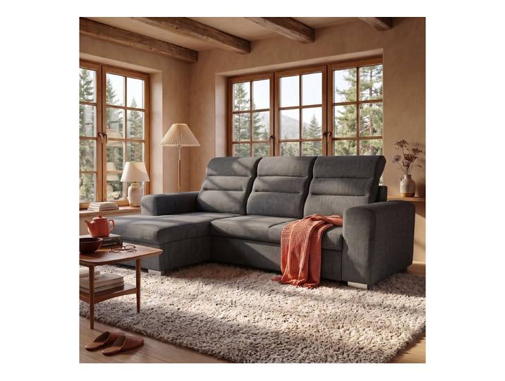 Muffo Ecksofa CLOUD S, Schlaffunktion, Liegefläche 200x120, T30-Schaum, Velour Stoff, Verstellbare Kopfstützen