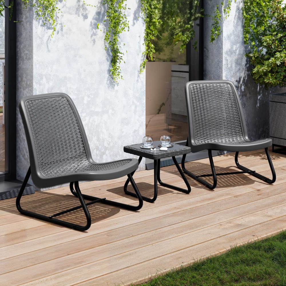 Tectake Salon pour 2 personnes en imitation rotin anti-uv gris Gris 77x85x56cm