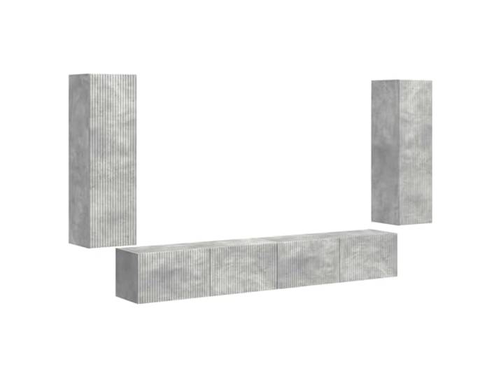 KTHLBRH TV-Schrank-Set zur Wandmontage, 4-teilig, Grau Beton Holztechnik, rechteckiges Design, 90° drehbare Scharniertüren, Raumnutzung, platzsparend