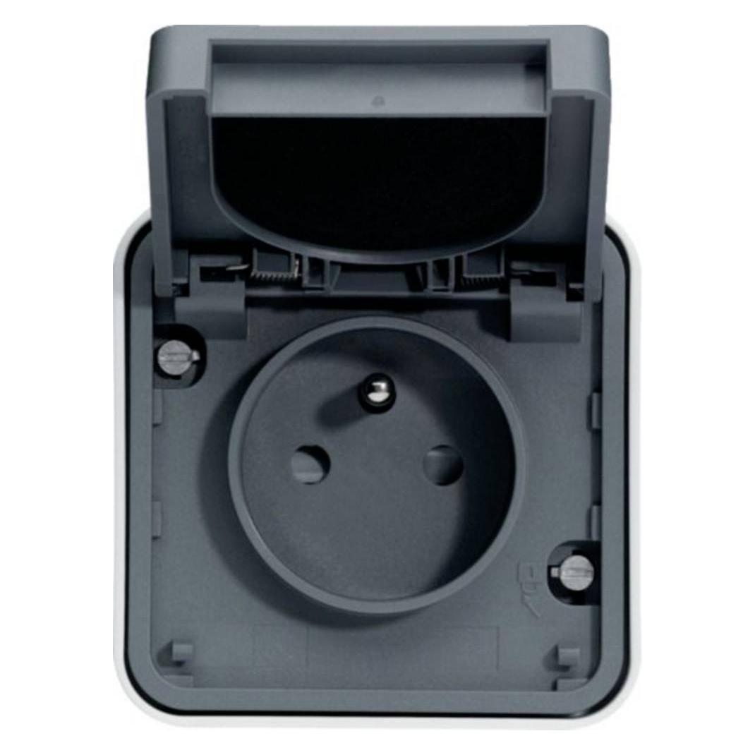 Hager Schneider Electric W.1 Gniazdo z uziemieniem 2P+Z, kompletne, IP55, szary WNC100EC (WNC100EC)