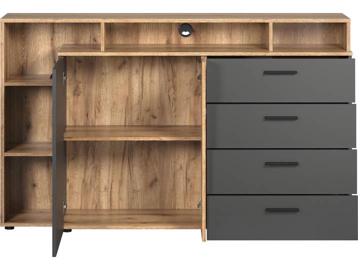 Esteban buffet meuble TV 1 porte\, 4 tiroirs\, 5 étagères anthracite.