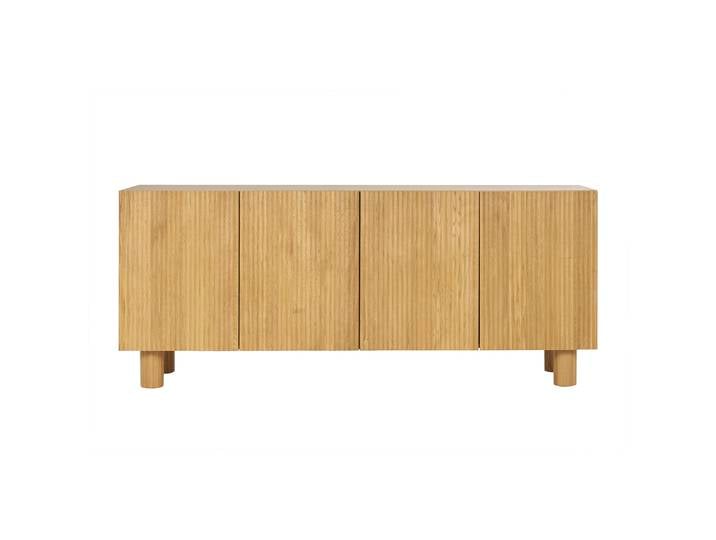 Buffet design en bois clair chêne massif gravé 4 portes L180 cm GOSHI