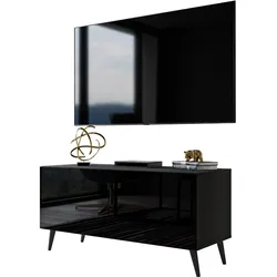 TV-SCHRANK AURA 100 Schwarz Hochglanz mit LED-Beleuchtung – Beinfarbe: Schwarz