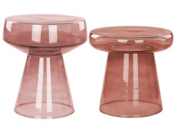 Beistelltisch 2er Set Rauchglas rot rund Couchtisch Retro Laguna/Caldera