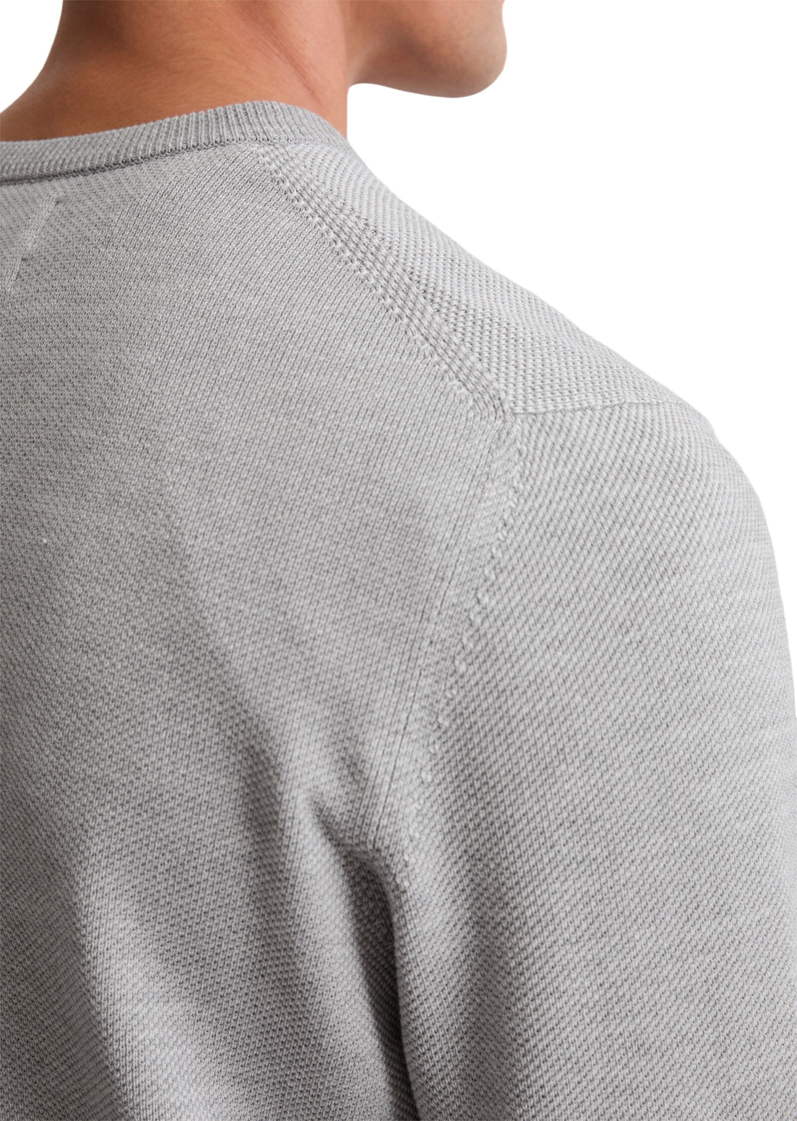 Marc O' Polo Rundhalspullover MARC O'POLO, Herren, Gr. M, grau (silber gray melange), Strick, Obermaterial: 100% Baumwolle, Rundhals, Bündchen, Pullover Rundhalspullover, in Piqué-Struktur silber gray melange M