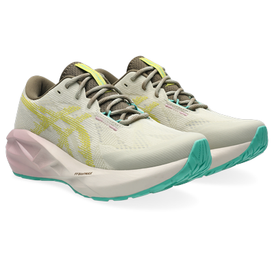 Laufschuh ASICS "NOVABLAST 5 TR", Damen, Gr. 39, beige (light dust, cacti), Synthetik, Schuhe Laufschuh, robuste Außensohle, leicht profiliertes Laufsohlenprofil, Schnürung