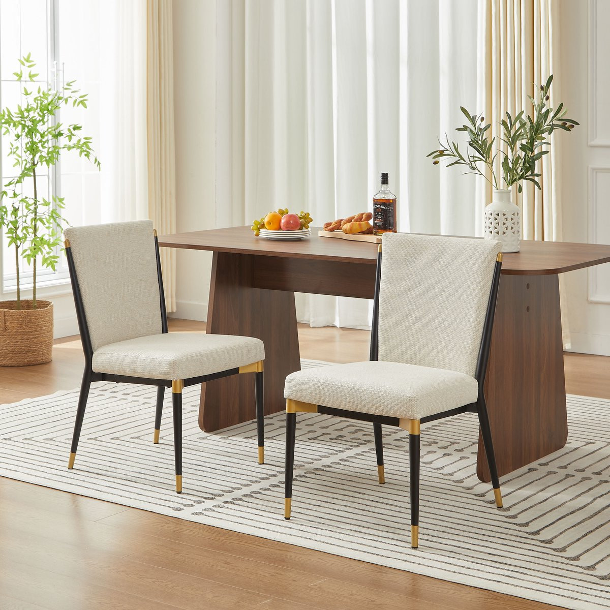 OKWISH Eetkamerstoel Set van 2 - Scandinavisch Minimalistisch Design - Beige