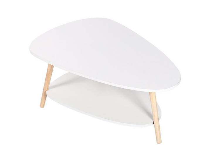 Table basse ovale scandinave - Pieds en hêtre - Blanc - Aspect bois