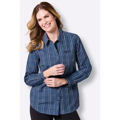 Blusenshirt CATAMARAN "Funktions-Bluse", Damen, Gr. 44, blau (marine, kariert), 65% Polyester, 35% Baumwolle, gemustert, kariert, mehrfarbig, Shirts Blusenshirt
