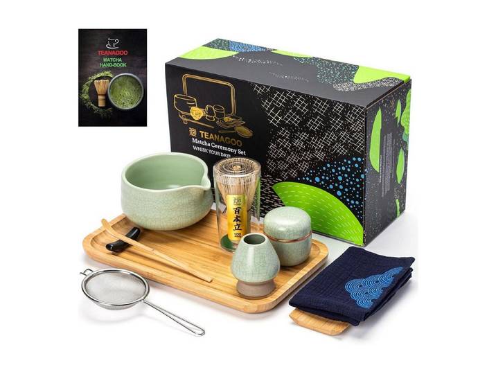 LuxusKollektion Teeservice Matcha Set Bambus Keramik Grün 10 Teile