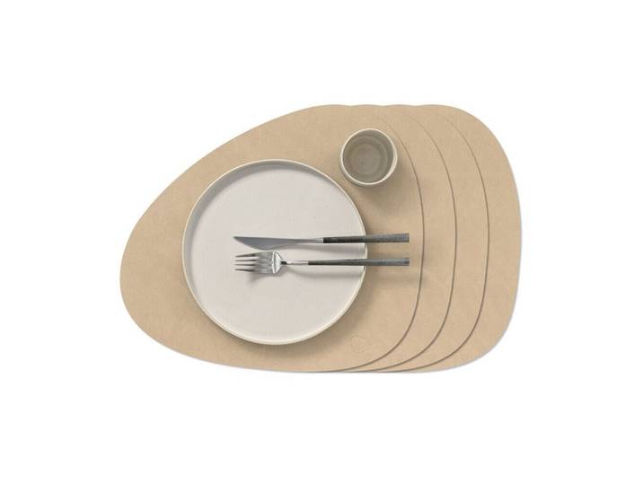 LIND DNA Platzteller Tischset L 4er-Set Curve Nupo sand, Set, 4-tlg., Tischset, 4-tlg., 37,00cm, Recyclingleder, sand