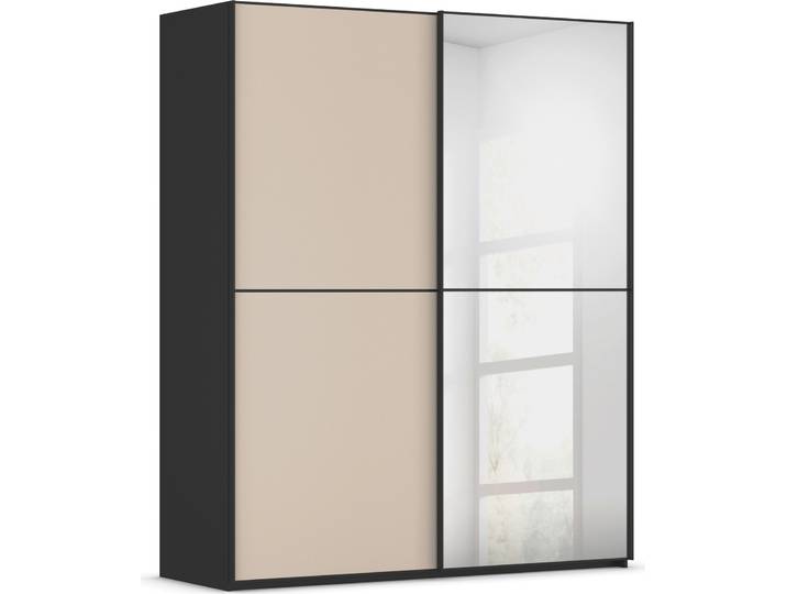 Schwebetürenschrank, Holzwerkstoff, Beige & Schwarz, 181×223 cm, Spiegel/Glas-Mix, Modern, Rauch