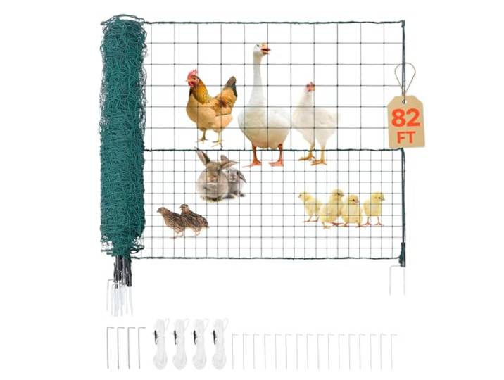 VEVOR Clôture Filet Mobile 25x1\,25 m Filet de Clôture pour Chien en Plastique Temporaire pour Délimitation Poules\, Plantes\, Jardin\, Cours Extérieures\, avec Poteaux\, Piquets à Double Pointe\, Haubans