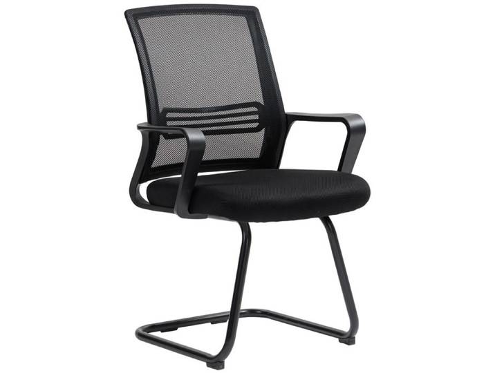 Chaise de bureau en maille sans roulettes base en traîneau pour salle de conférence attente réception noir
