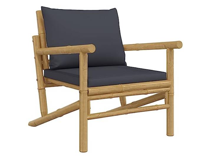 KTHLBRH Gartenstühle 2 Stück mit dunkelgrauen Kissen aus Bambus Outdoor-Sessel mit Armlehnen, Relaxstuhl für Terrasse, max. Belastung 110 kg, einfach zu montieren