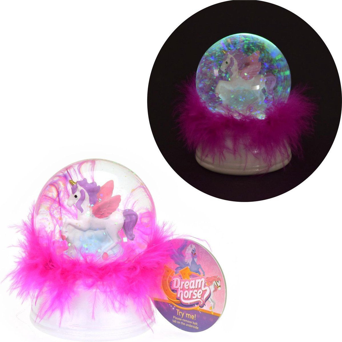 Dream Horse Sneeuwbol Eenhoorn met licht en glitters - Multikleur