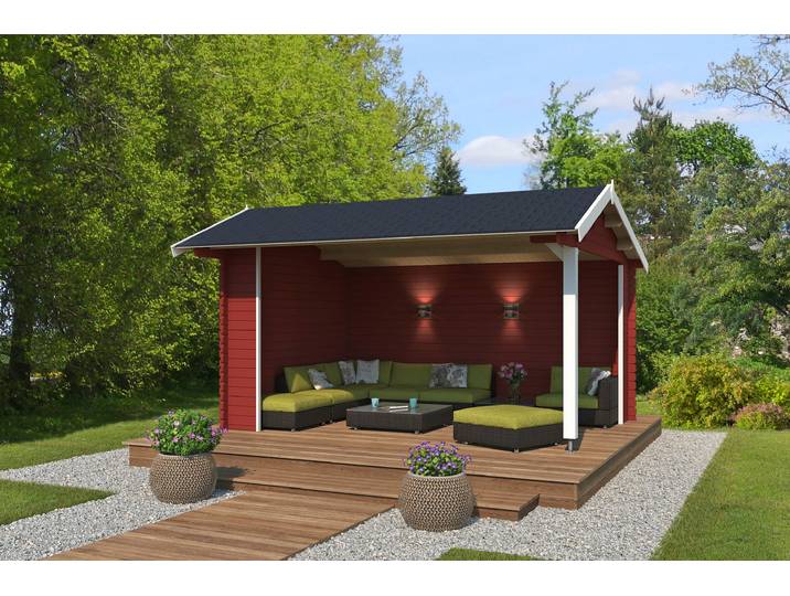 Gartenhaus LASITA MAJA Unterstand/Lounge San Diego , rot (schwedenrot), ohne Dacheindeckung, Massivholz, Gartenhäuser, Gartenhaus, Unterstand / Lounge 34mm