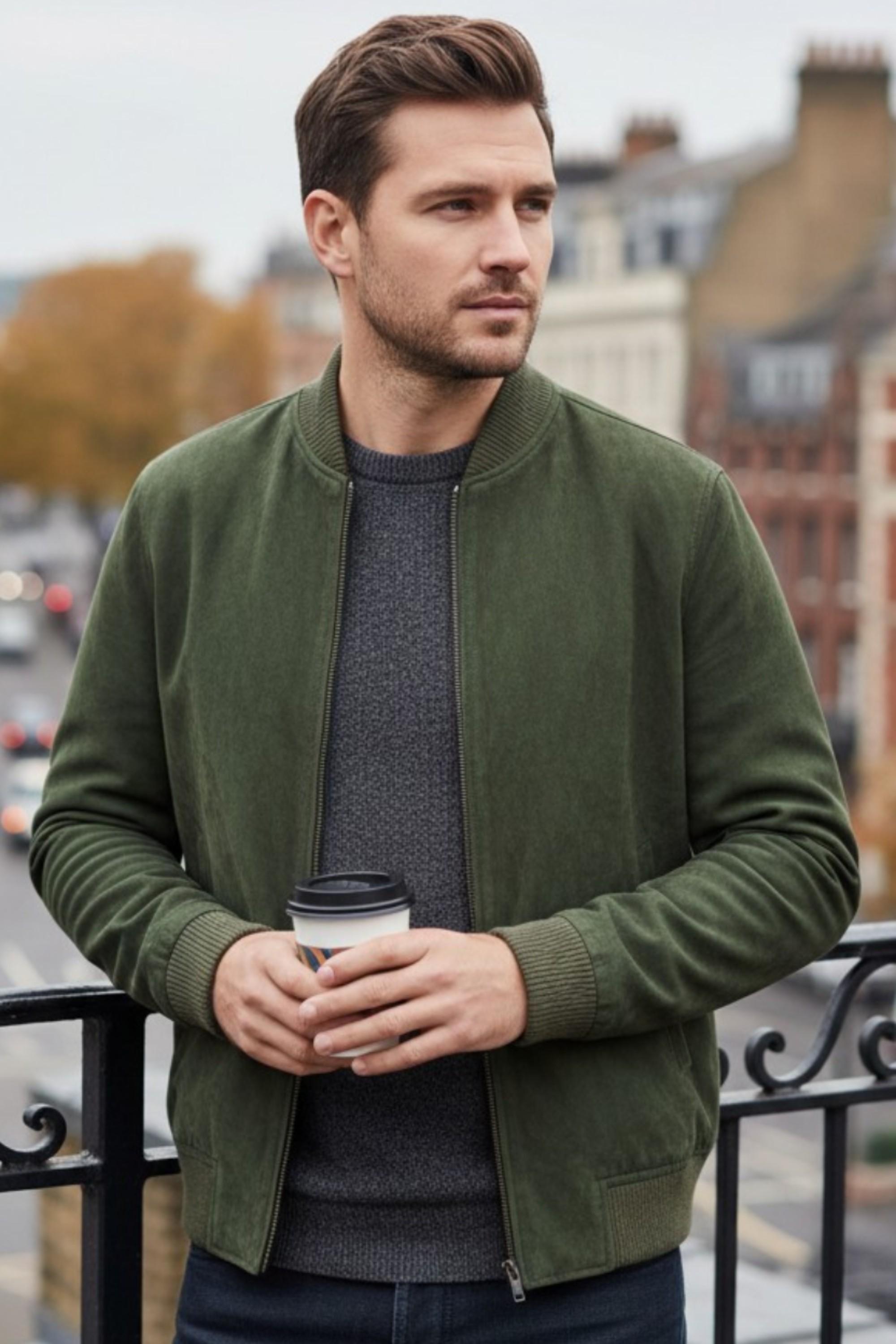 Infinity Leather Green Goat Suede MA-1 Bomberjacke – North - Grün