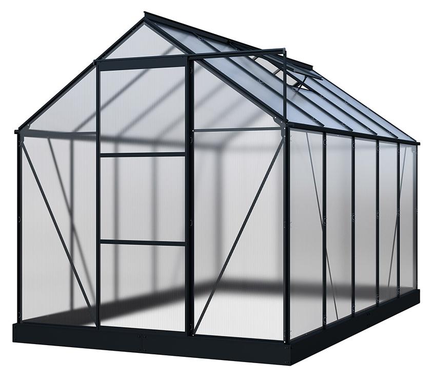HOME DELUXE Eco Gewächshaus WALENA - Schwarz Matt, Aluminium/PC-Panels (310 × 190 × 193 cm) | UV-Schutz, Schiebetür, mit Fundament