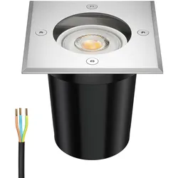 ledscom.de Boden-Einbauleuchte RELI für außen Edelstahl eckig IP67 inkl. 5,473W LED Lampe 468lm 30° warmweiß