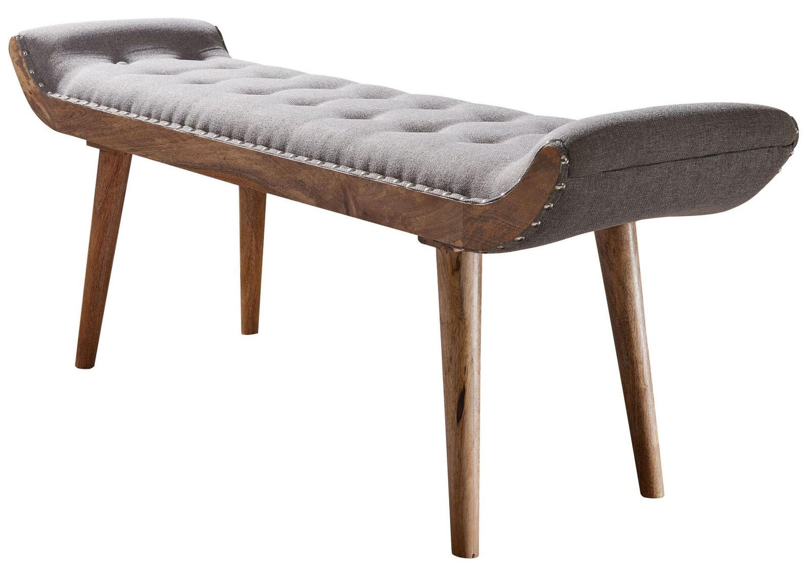 WOHNLING WL6.013 Sitzbank Stoff / Massivholz 125x51x38 cm Chesterfield-Design Grau
