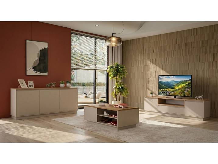 JVmoebel TV-Wand Beiges Wohnzimmer-Set TV-Schrank Couchtisch Konsole TV-Möbel, Made in Europa