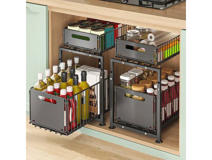 Étagère de rangement coulissante, panier de rangement extractible pour armoire, étagère de rangement sans perçage avec ventouses, étagère à épices, porte-couverts