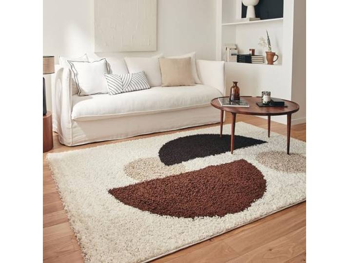 Nazar Tapis Moderne Shaggy\, Creme\, Marron\, Poils Long\, Motif geometrique\, Tapis Salon\, Tapis Arc (1064 Marron\, 120x160 cm)