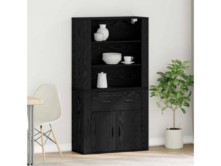 HEFZGDB Platzsparendes Highboard mit viel Stauraum: Stilvolles Highboard Schwarz Eichen-Optik aus Holzwerkstoff mit Wandmontage Möglichkeit für EIN langlebiges Wohnzimmer
