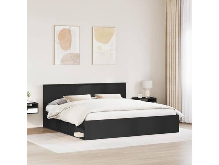 KTHLBRH Bettgestell, schwarz, 200 x 200 cm, Kiefer massiv Modernes Design, klare Linien, robuster Rahmen, Doppelzimmer