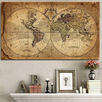 weltkarte retro alte kunst leinwand malerei bilder für wohnzimmer poster wandkunst heimtextilien