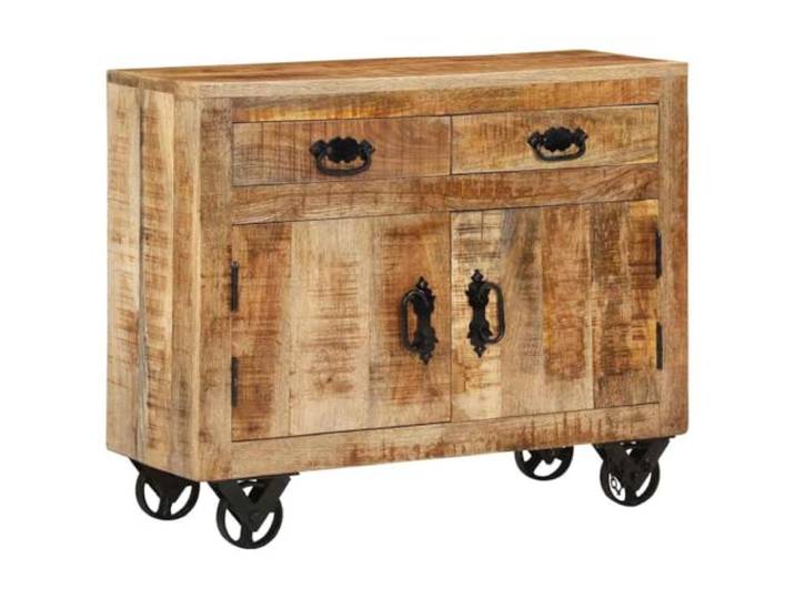 HGFDVCMR Sideboard 80x30x65 cm Massives Mangoholz Beistellschrank Rollen Rustikaler Kommodenschrank für Wohnzimmer und Schlafzimmer mit Bremsrollen und praktischen Schubladen.