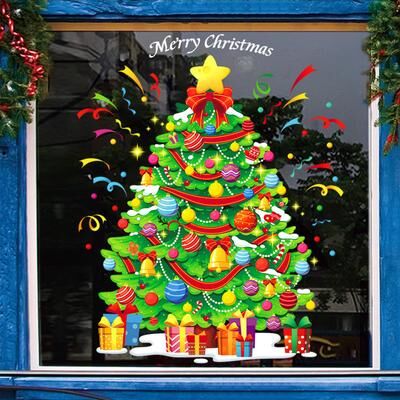 Combo Retail Shop Christmas Snowflake Window Flowers, PVC Electrostatic Stickers For Glass, Reusable Winter Decorative Stickers d