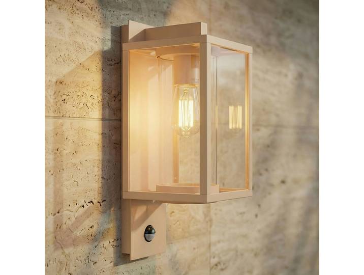Applique d'extérieur Ferda, détecteur de mouvement, douille en bas, beige - Lucande - Terrasse - Moderne - Aluminium - À ampoule unique