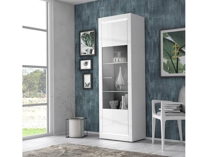 möbelando Vitrine >L-Light< in Weiss und Klarglas - 63,3x195,2x41,3cm (BxHxT)