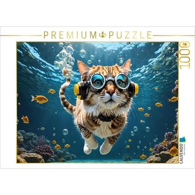 CALVENDO Puzzle Süße Miezekatze gleitet schwerelos durchs Wasser | 1000 Teile Lege-Größe 64x48cm Foto-Puzzle für glückliche Stunden, Sonstige von ,