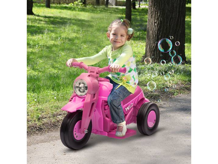 AIYAPLAY Moto Électrique Enfants 3 Roues 6V Rose avec Bulles