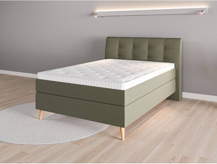 Boxspringbett 140x200 Nr. 1 - Grün (Farngrün) - Feiner Strukturstoff