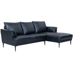 Ecksofa Luso Schwarz Echtleder - Rechte Recamiere, Taschenfederkern & Metallfüßen
