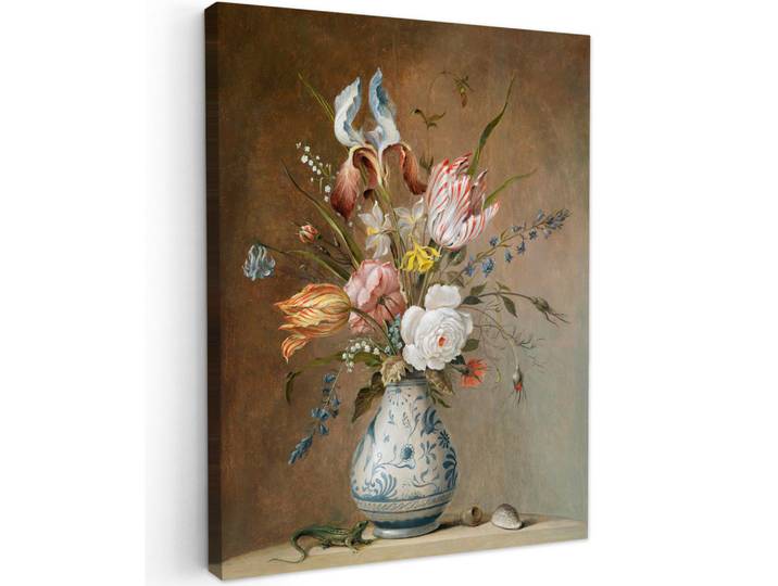 MuchoWow Leinwandbild - Alte Meister - Blumen - Balthasar van der Ast - 60x80 - Gemälde, Hellbraun, Textil, Kiefer, Abstrakt, Rechteckig, 60x80 cm, gerahmt, Bilder & Rahmen, Bilder, Wandbilder