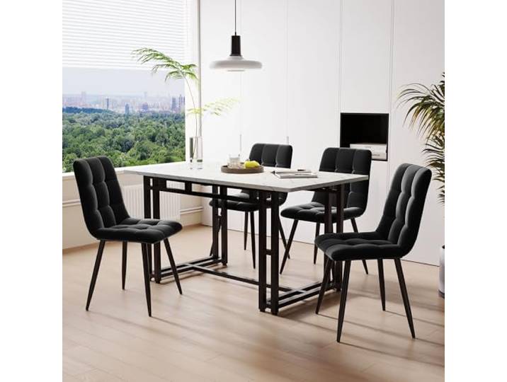KUAKE 120x70cm Esstisch mit 4 Stühlen Set,Moderne Küche Esstisch Set, Schwarz Eisen Beintisch (Schwarz Esszimmerstühl)