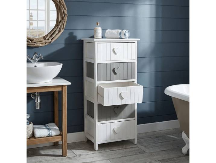 Commode cœurs en paulownia blanc 40x29x90 cm