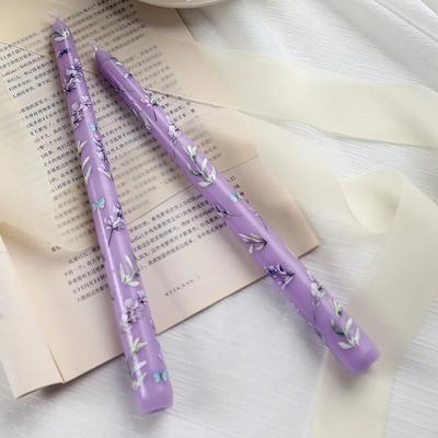 Uplift Essentials 2 Piece Hand Painted Rose Taper Candles purple