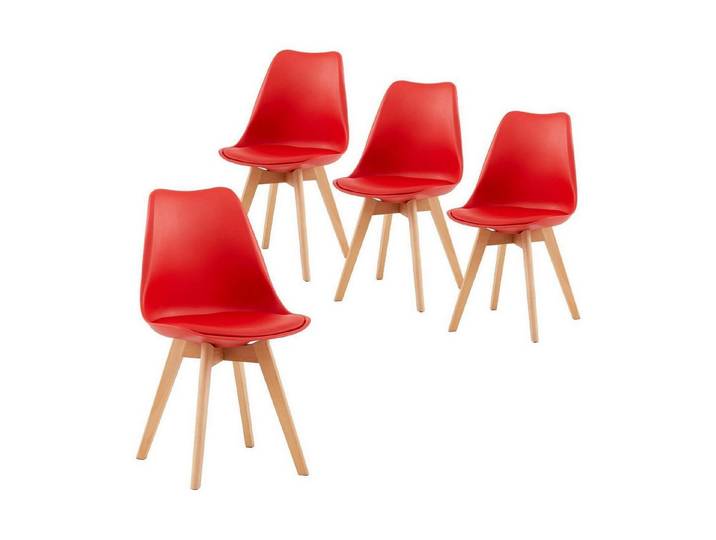 LuxusKollektion Esszimmerstuhl Esszimmerstuhl Retro Buche Rot 4er Set