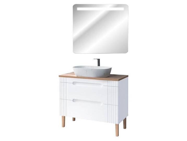 Meuble vasque à poser 100 cm à poser + miroir LED Oceanie White